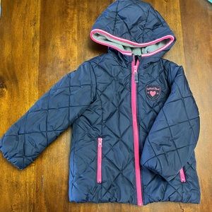 Oshkosh Girls Mid-Weight Coat with Hood - Size 5 - Navy with Hot Pink Accents